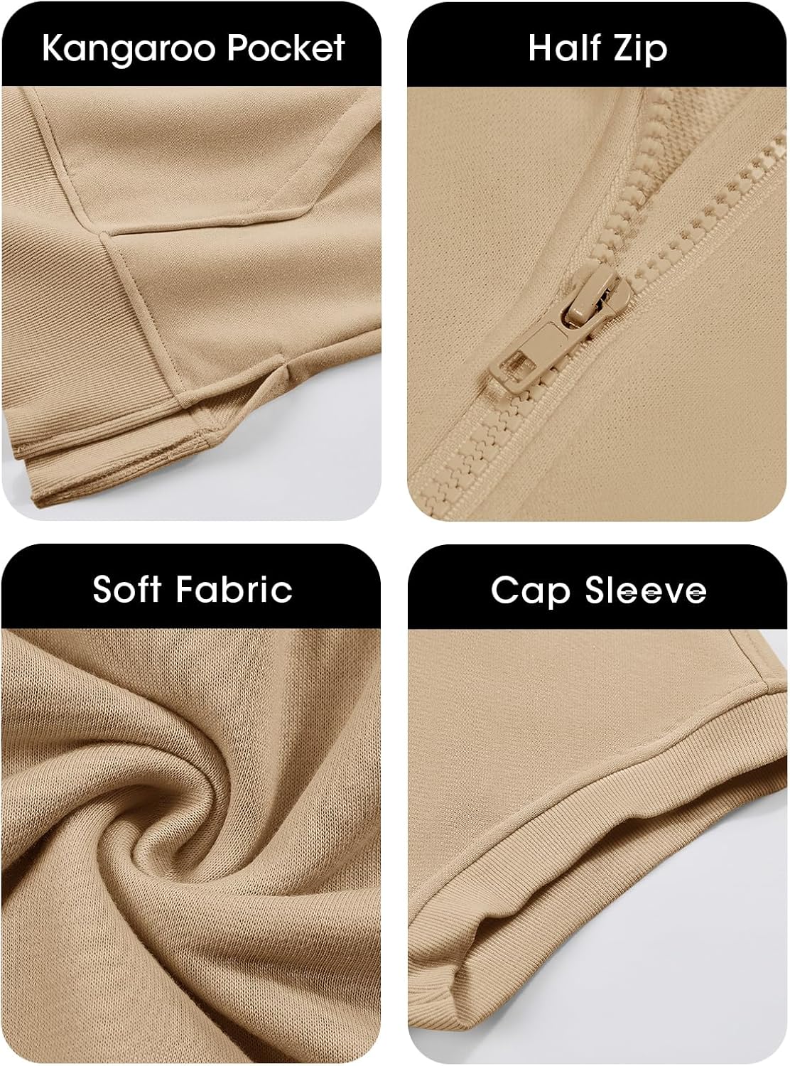 Fisoew Womens Oversized Half Zip Hoodies Short Sleeve Casual Sweatshirts Pullover Tops with Pockets - Image 6