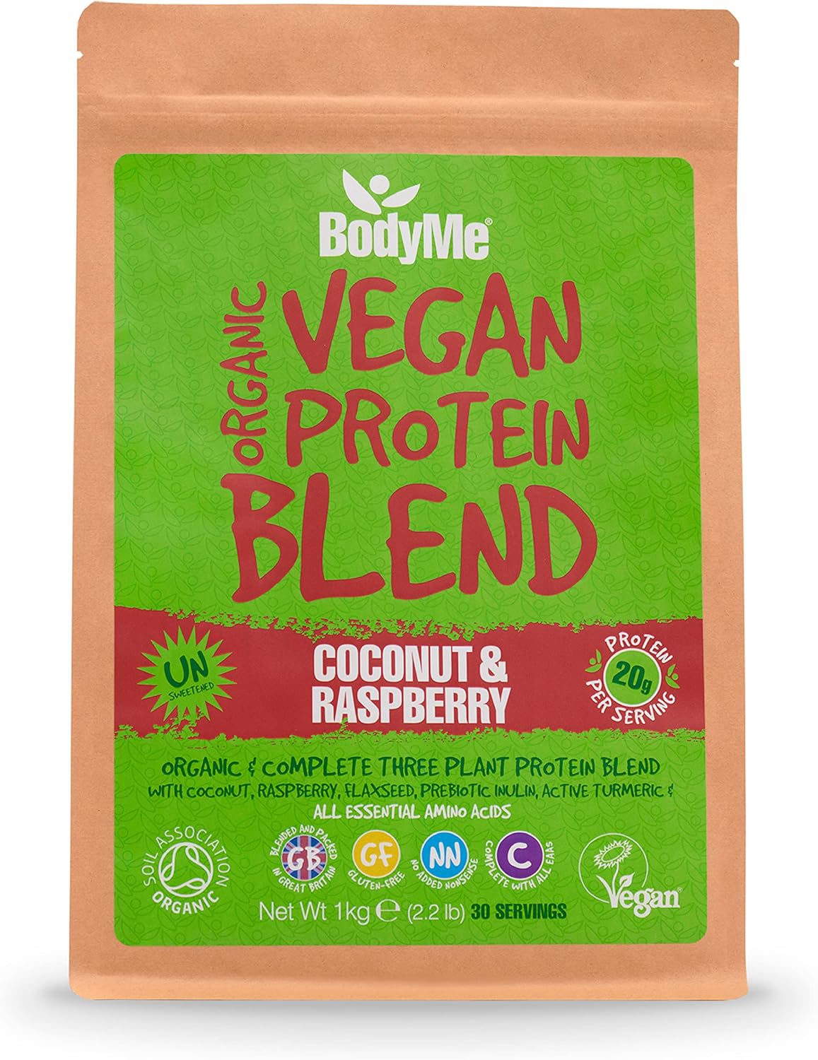 BodyMe Organic Vegan Protein Powder Blend, Coconut Raspberry