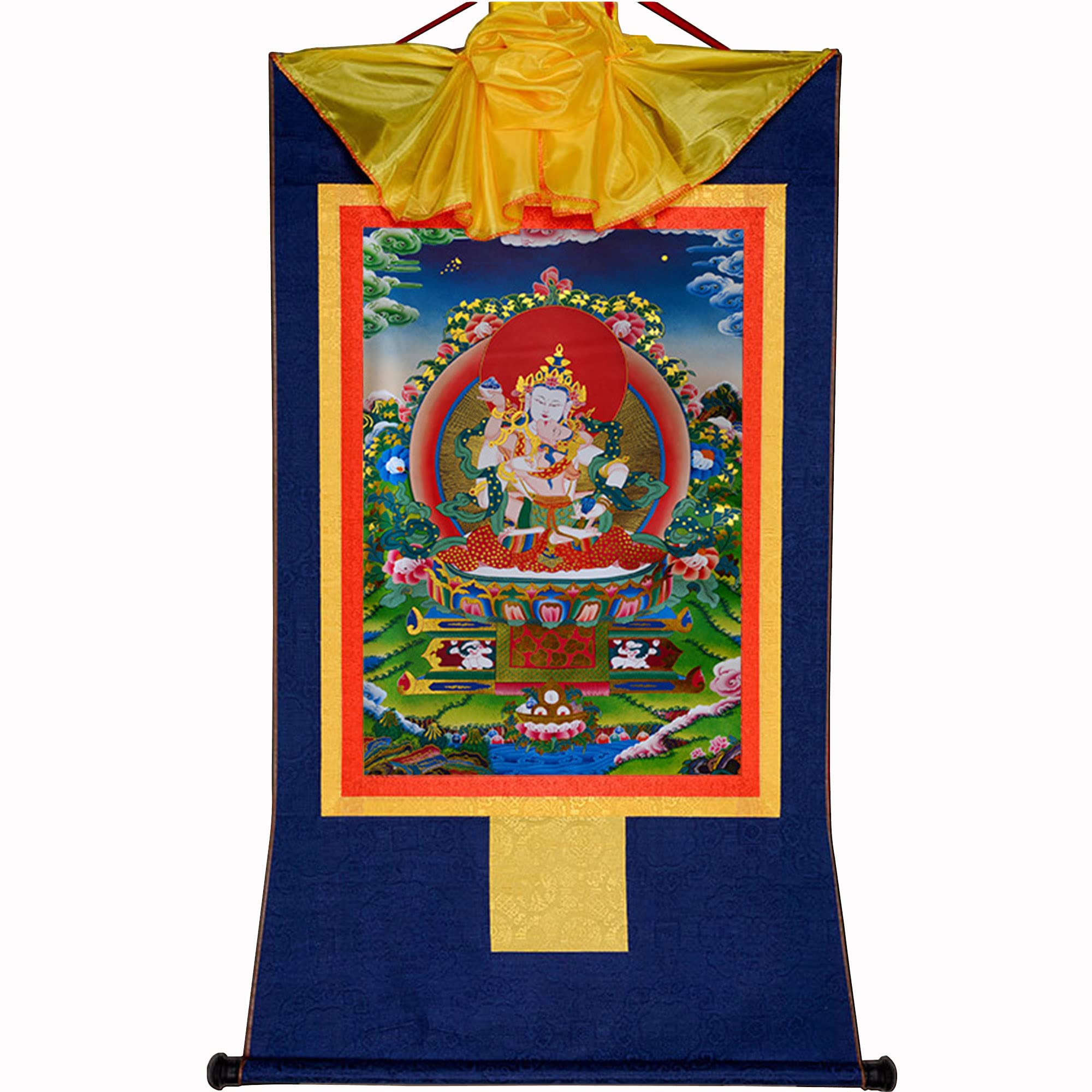 Gandhanra Thangka Tibetano - La forma Yab-Yum di Dorje Sempa Vajrasatva Thangka - Arazzo di Buddha a Stampa Dorata per Decorazione Zen, Meditazione, Rilassamento Spirituale e Pace