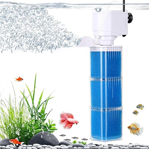 Filtro de energía para acuario 4 en 1 filtración de etapa múltiple, oxigenaciónondulador ajustable, filtro sumergible para tanque de peces y sistema
