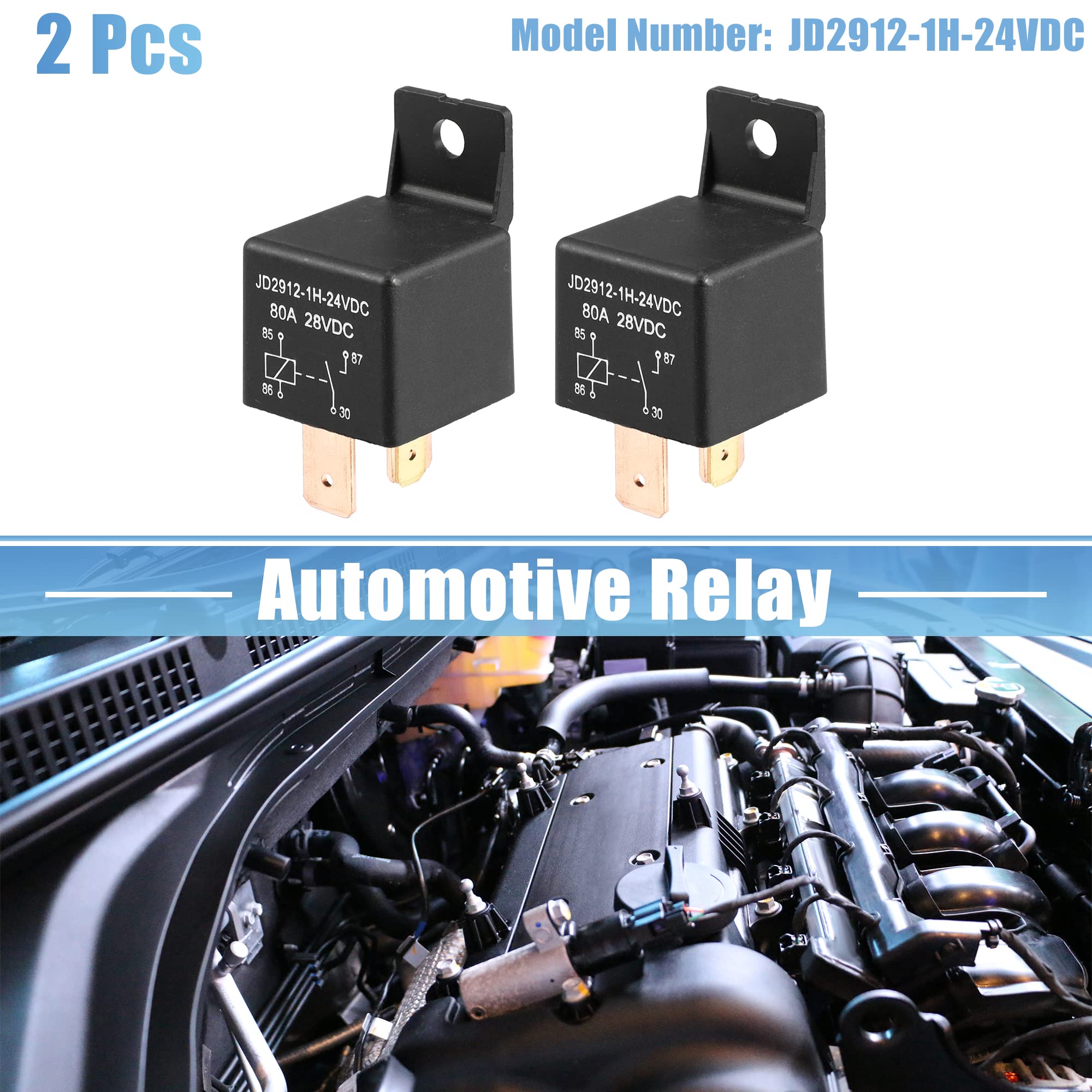 A ABSOPRO 2Pcs Voiture Relais 4 Broche 24V 80Amp SPST Modèle JD2912-1H-24VDC 80A 28VDC