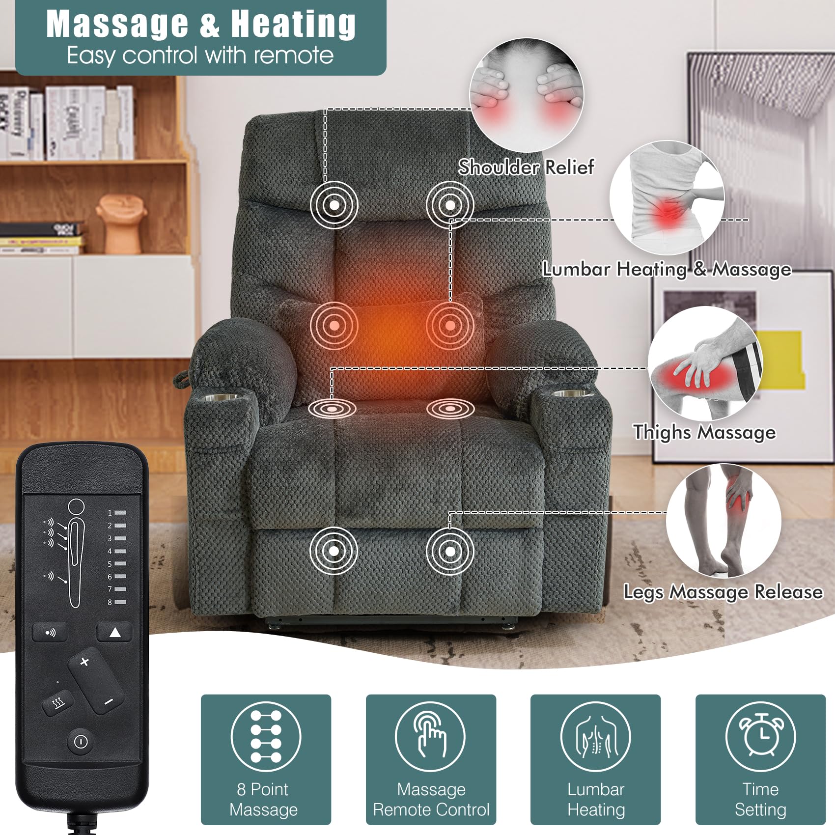 Best Recliner for Sleeping 2026: 5 Lay-Flat Picks 3 CDCASA Oversized Dual Motor Lay Flat Power Lift Recliner Chair with Massage, Hea — product photo