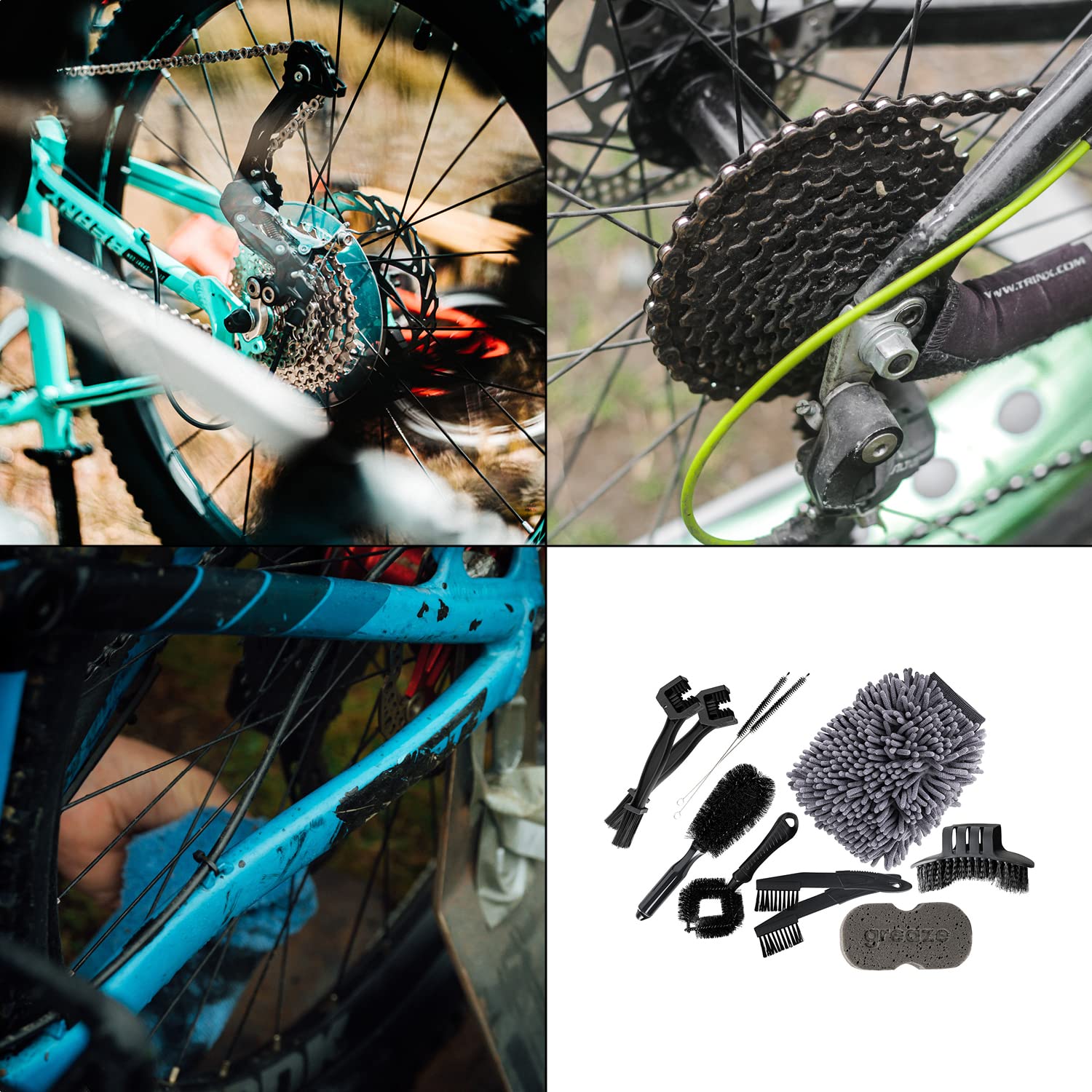 Kit Nettoyage Vélo CLOPAE 12 En 1 – Brosses, Gants, Grattoir – Pour Chaîne, Pneus, Pignon – Tous Types De Vélos