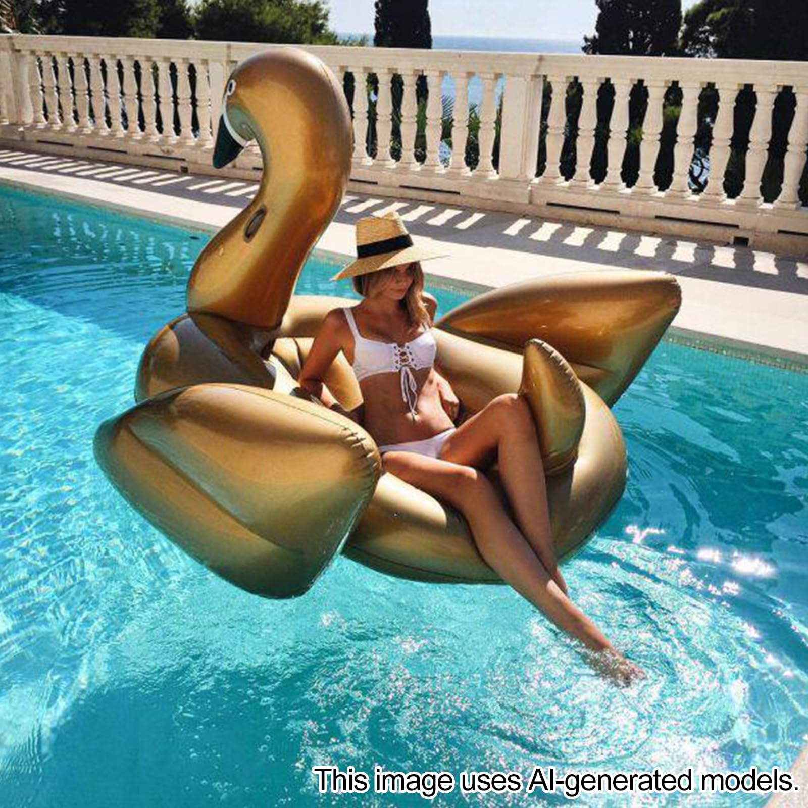Flotador Inflable Cisne Dorado para Piscina Tumbona Flotante