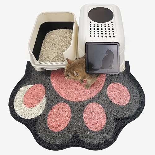 Rarenut Cute Cat Litter Mat 35βx24β, Litter Box Mat, Litter Trapping Mat, Soft on Kitty Paws, Easy Clean, Anti Slip, Pet Accessories, Door Floor mats - Grey Pink90*60 - Extra Large(35'' x 24'') - Grey-Pink