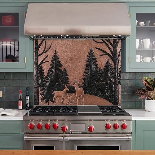 Miniatura 5 de Kitchen Backsplash, Forest Scene with Deer Family Copper Backsplash, Custom Copper Backsplash Panel, Handmade Copper Backsplash Tile, Indoor Outdoor