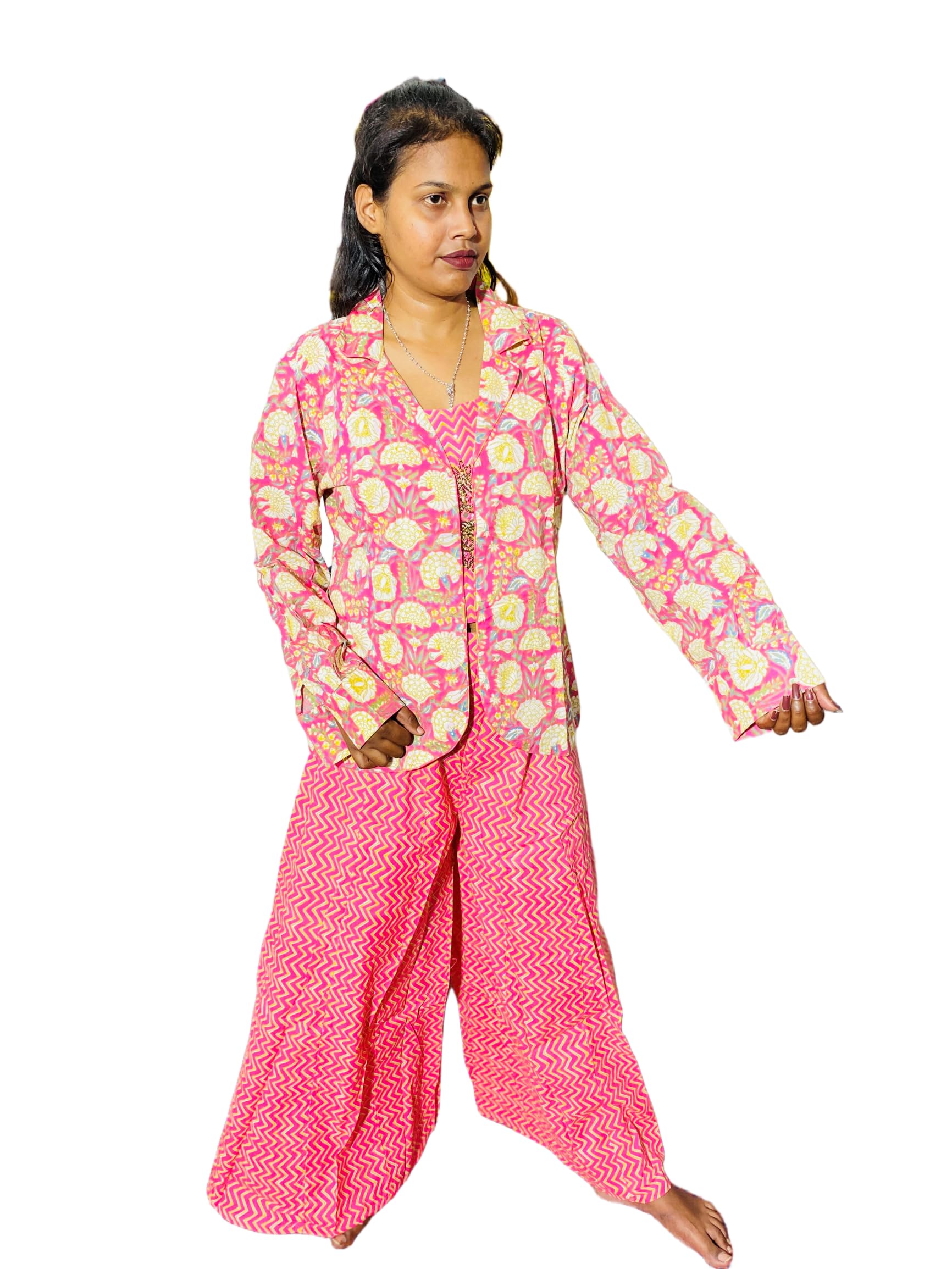 Women's Floral Print Crop Top Palazzo with Jacket Set, Pink, Casual Ethnic Co-ord Set-picture-49