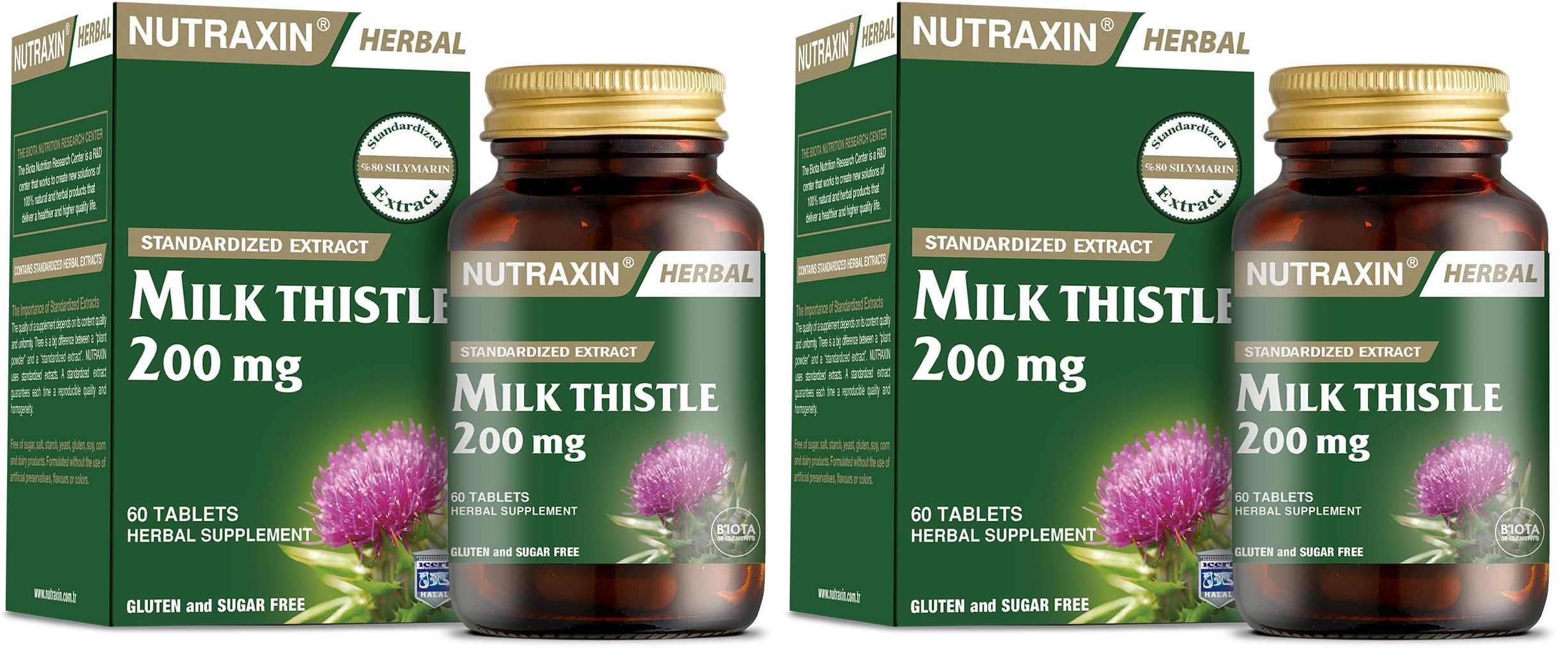 Nutraxin Herbal Milk Thistle 60 Tablet Takviye Edici Gıda (2 paketi)