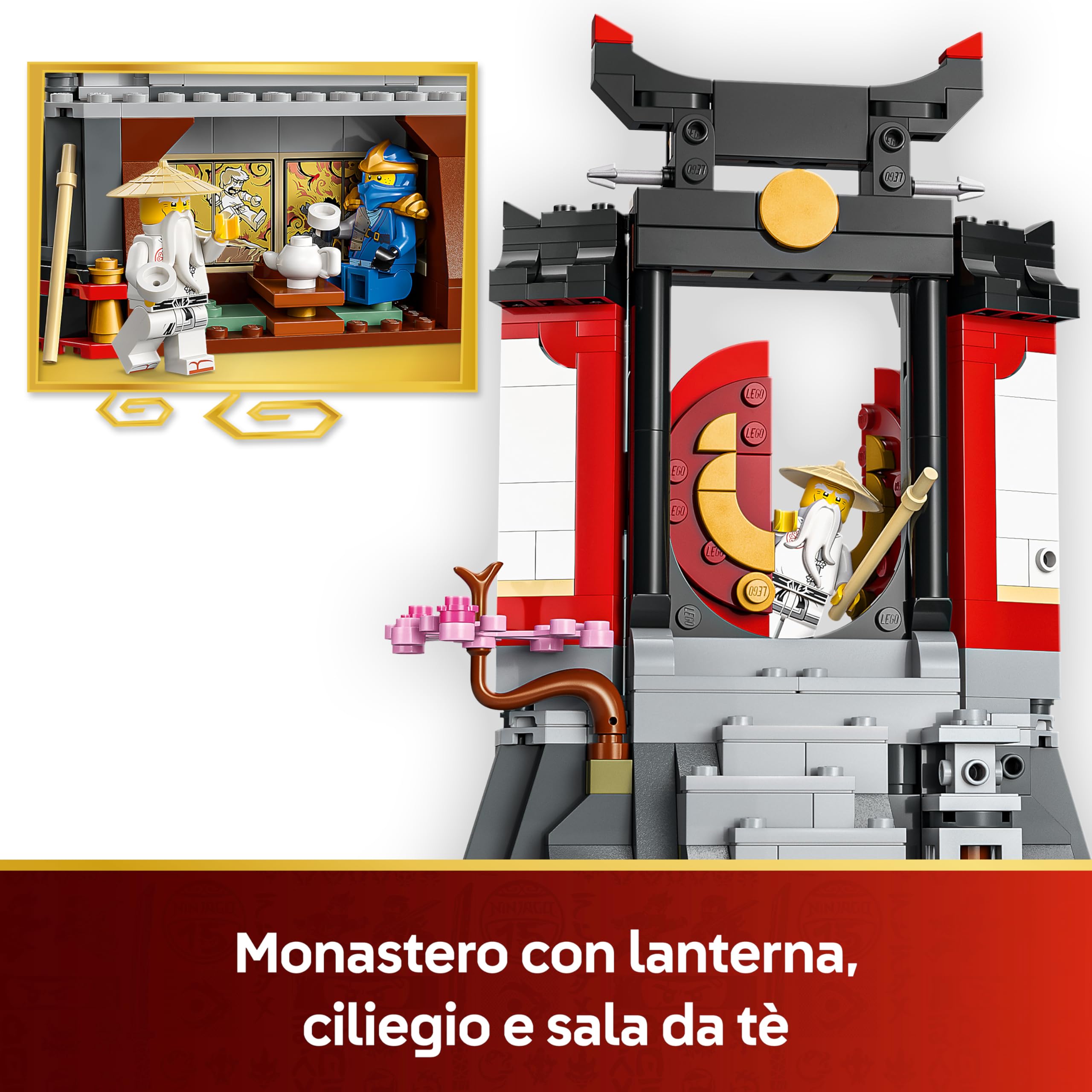 LEGO NINJAGO Display Personaggi Ninja – 15° Anniversario – Kit di Modellismo con Porta del Monastero, 8 Minifigure da Collezione e Spade – Regalo per Bambini, Ragazzi e Fan Adulti da 14 Anni – 71866