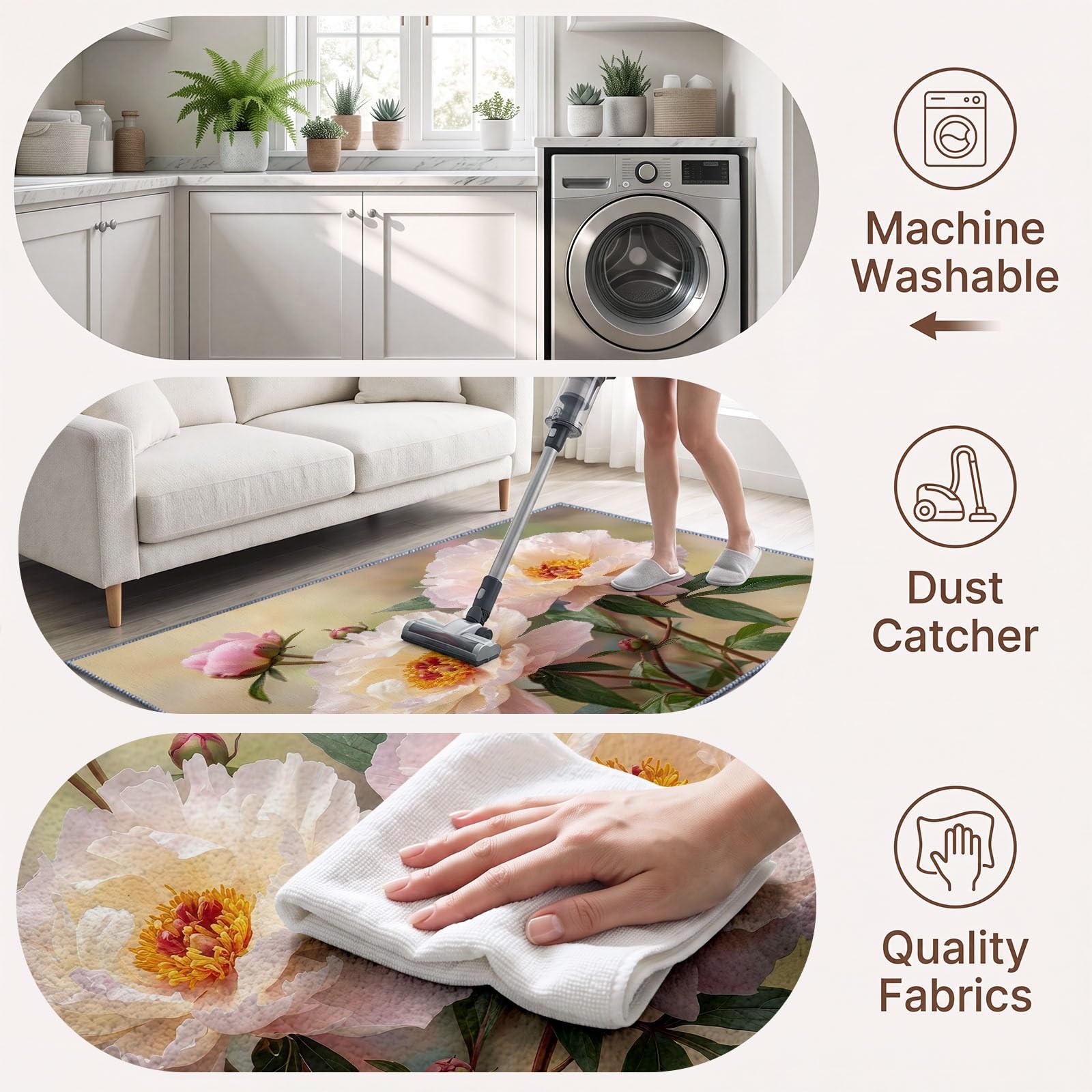 Générique Fleur Rouge Feuille Verte Tapis 140x200 cm Lavable en Machine, Floral Nature Tapis AntidéRapant Doux Poil Ras, pour Salon, Chambre et Salle à Manger