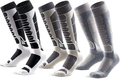 Calcetines de lana de merino para esquí para hombres, mujeres y jóvenes - Calcetines térmicos de snowboard con amortiguación completa por encima de