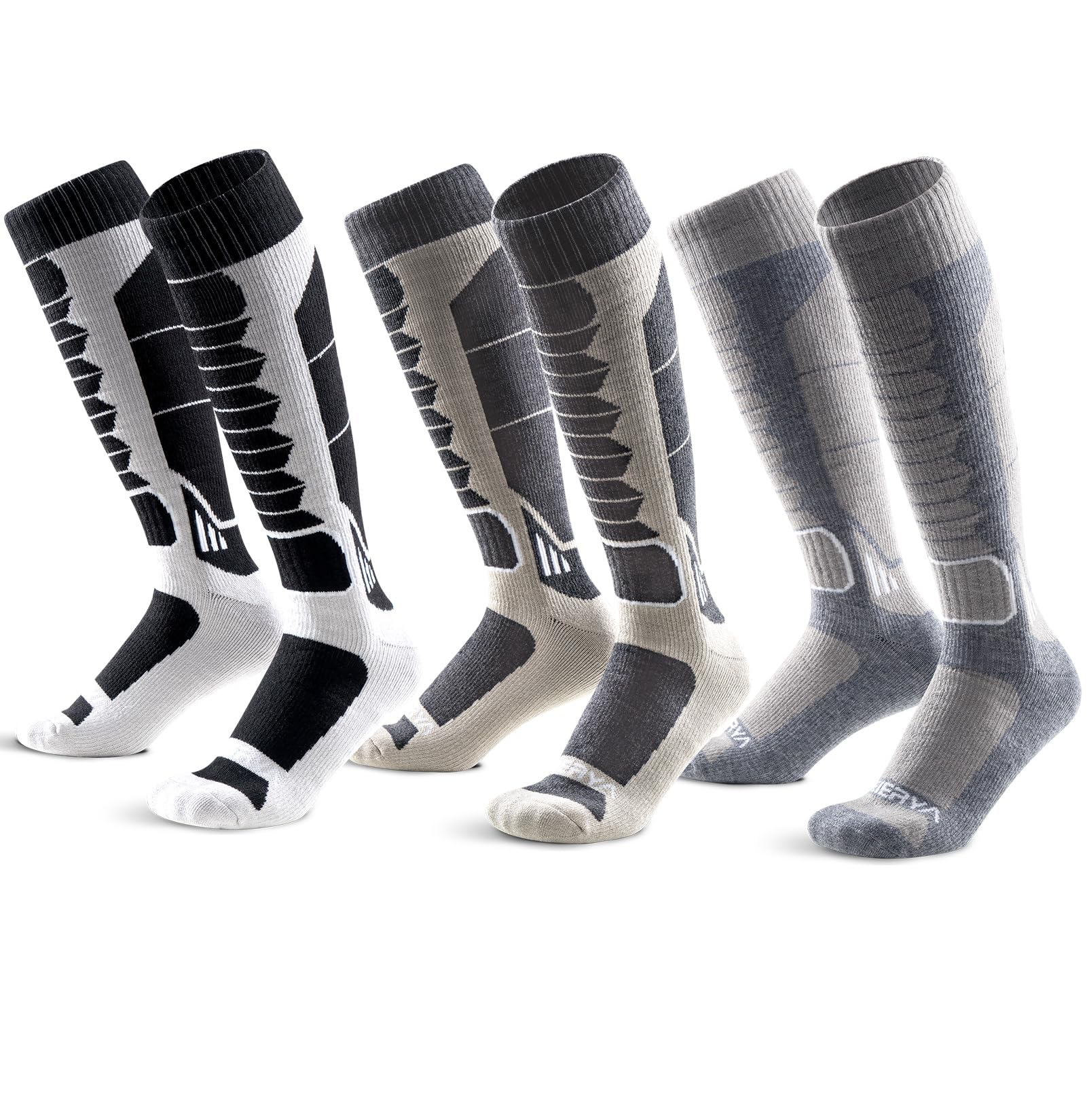 Merino Wool Ski Socks for Men, Women &amp; Youth - Over-the-Calf Full Cushion Thermal Snowboard Socks, Winter Performance