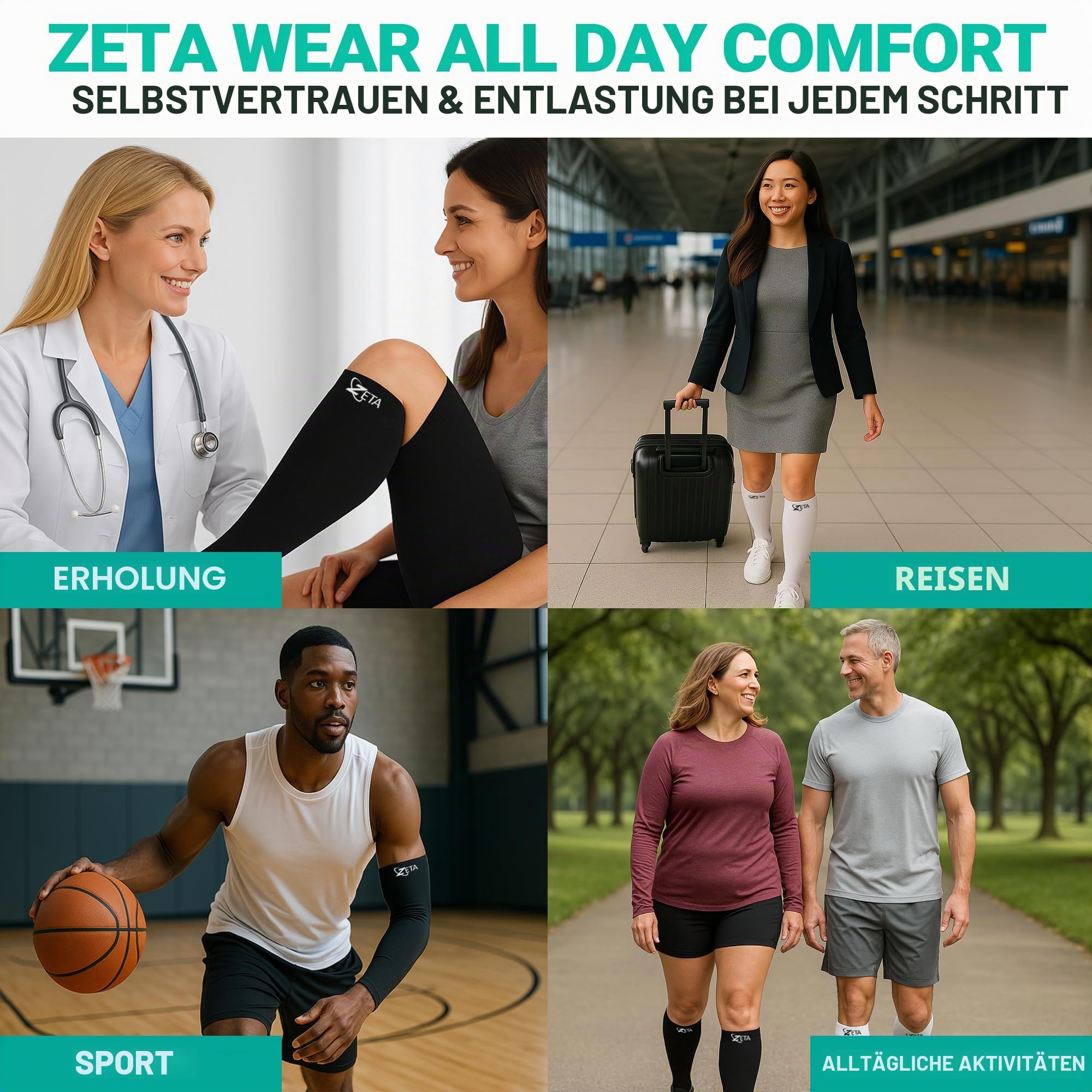 Zeta Wear Kompressionsstrümpfe dicke Waden, Wadenhülle, beruhigende bequeme Gradientenunterstützung, verhindert Schwellungen, Schmerzen, Ödeme, DVT, große Manschetten (3XL, Schwarz)