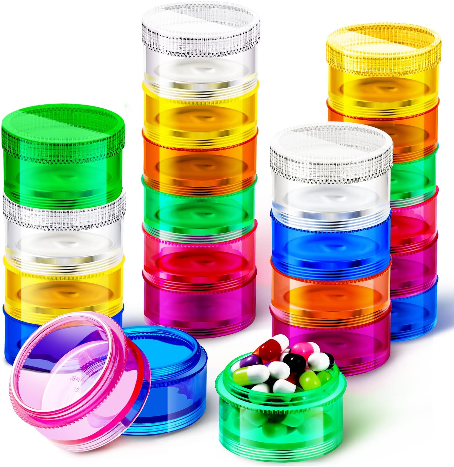 Sieral 7 Day Stackable Pill Organizer Case Vitamin Holder Organizer 7 Day Weekly Travel Container with Lids for Medications, Vitamins and Supplements (8 Pieces)