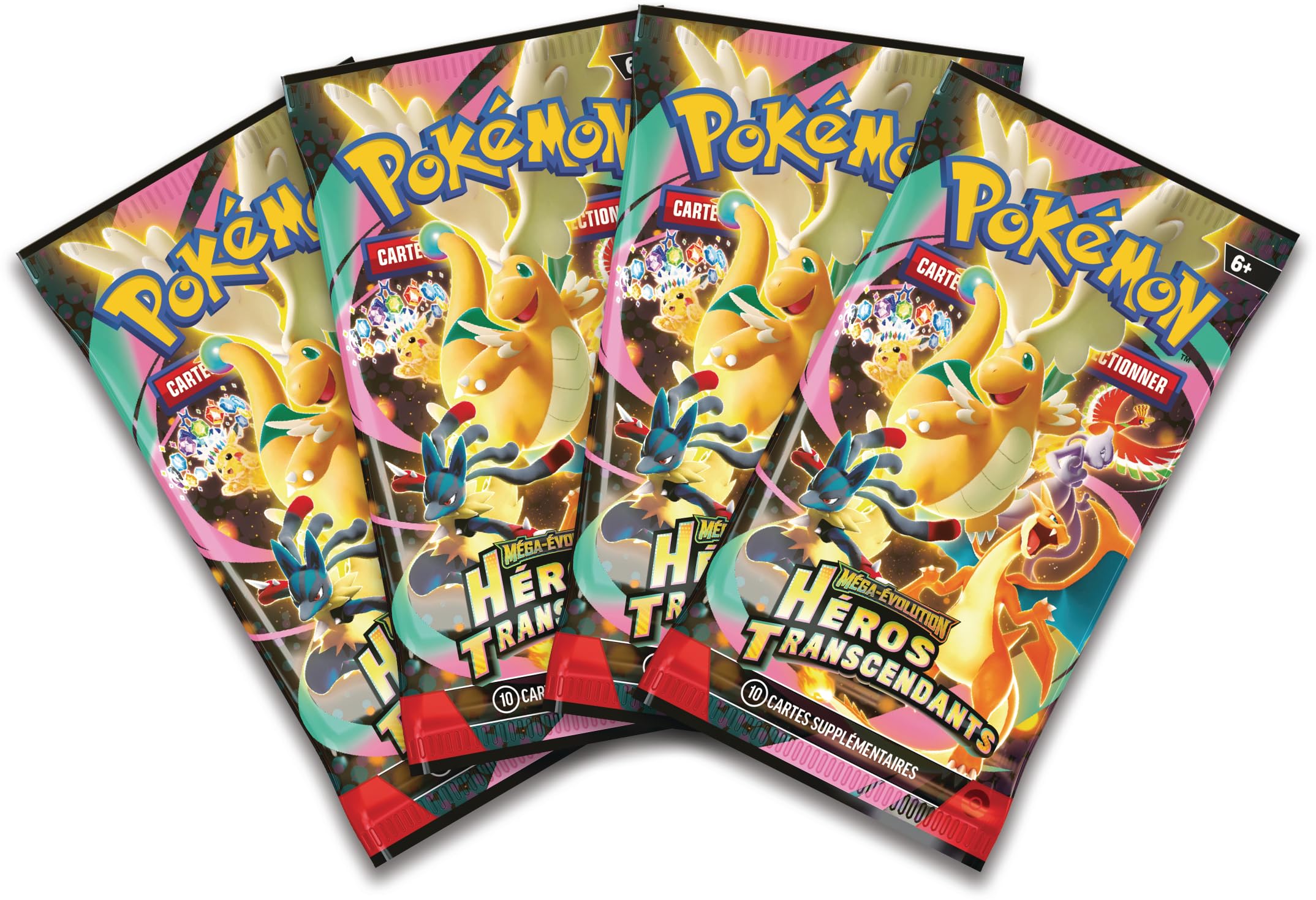Pokémon : Coffret Méga-Évolution – Héros Transcendants – Méga-Aligatueur-ex (1 Carte Promo Brillante, 1 Carte Grand Format lenticulaire et 4 boosters)