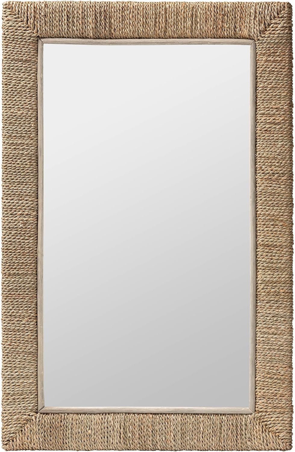 Bali & pari Geralyn Japandi Natural Seagrass Rectangular Wall Mirror