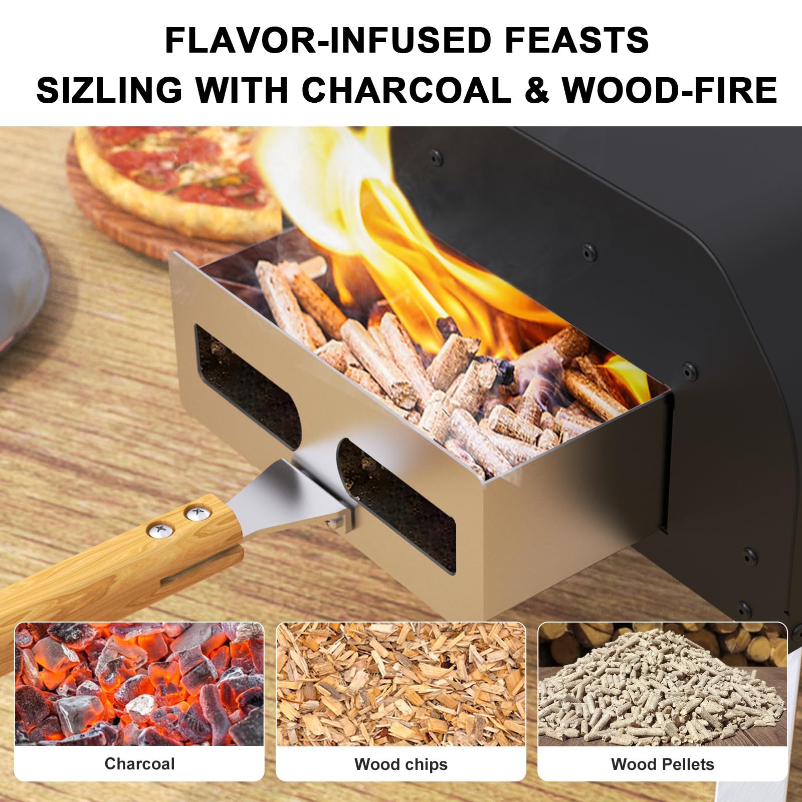 12Inch Per Pizza Portatile Per Feste, Forni Per Pizza A Pellet Di Legno, Griglia Per Pizza Esterna Con Pietra Per Pizza Girevole A 360°, Forni Per Pizza Da Tavolo, Per Cortile/Campeggio