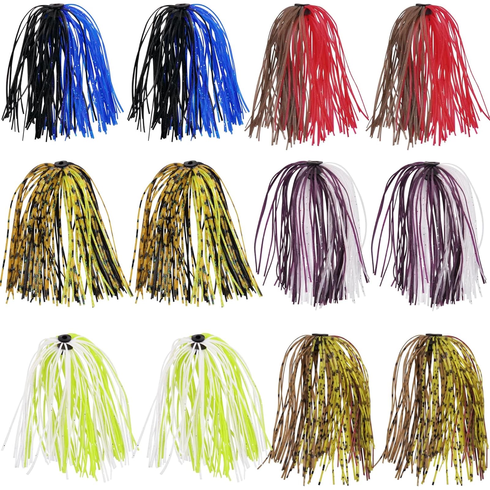 Silicone Jig Skirts 12/18 Bundles 50 Strands Fishing Lures Replacement Skirts Kit DIY Fishing Lures for Spinnerbaits Bass Fishing Jigs Bait Accessories (12 bundles)