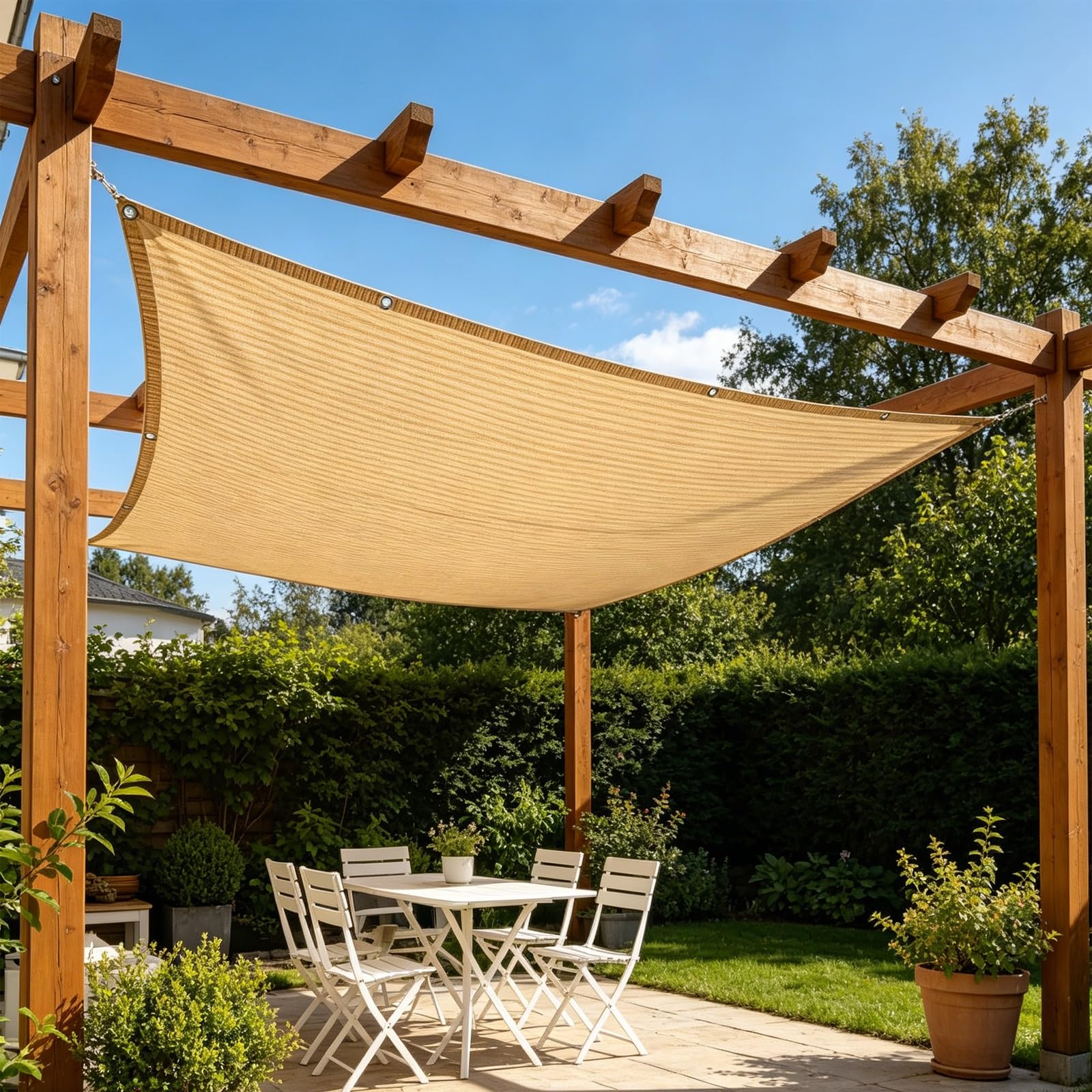 Voile d'ombrage 180 x 280 cm HDPE Respirant (220G ㎡), Filet Dombrage Rectangle avec Protection UV Filet Brise Vue, Voile Ombrage pour Jardin Terrasse Camping, Couleur Crème