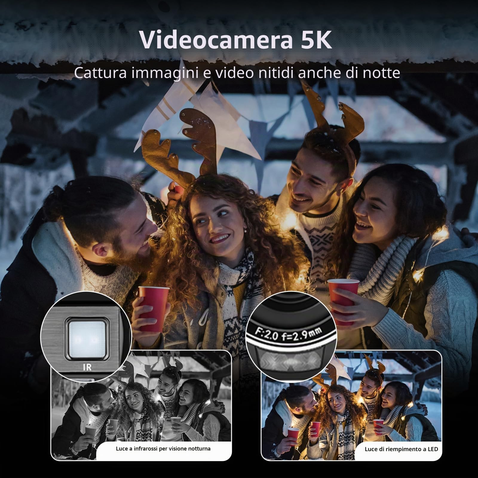ORDRO AE20 Videocamera 5K 56MP con visione notturna IR, zoom digitale 18X, registratore webcam 3.0'' Rotazione di 270° Touchscreen Vlogging Camera per YouTube