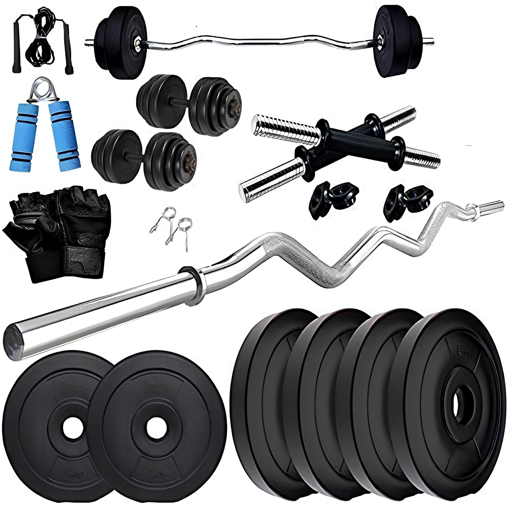 Home Gym Combo, Home Gym Set, Gym Equipment Set, PVC (8-24Kg),Fitness Set, with 3ft Curl Rod + Pair of Dumbbell Rods, Home Gym Kit with Accessories (16)-image-41