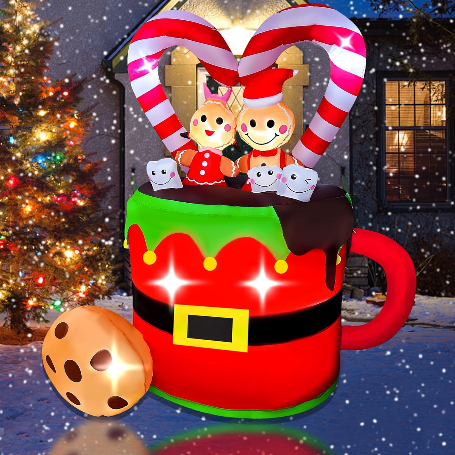 BLOWOUT FUN Christmas Inflatables 5FT Couple Gingerbread in Mug Decoration, LED Lighted Blow Up Art Decorations Weatherproof Holiday for Indoor Outdoor Garden Patio Lawn Party Xmas Gifts Decor - Image 2