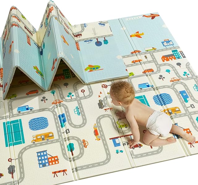 beiens Baby Play Mat, Extra Large Baby Crawling Mat, Portable Waterproof Non Toxic Soft Foam, Anti-Slip Folding Puzzle Mat Playmat for Infants, Toddlers, Kids, Indoor or Outdoor Use,77x70 inch