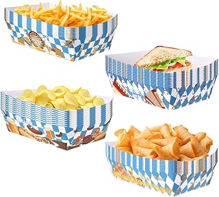48 Pcs Oktoberfest Paper Food Trays Disposable,Oktoberfest Decorations,German Decorations Birthday Party Supplies,Disposable Serving Plates Beer Festival Food Snacks Containers(Blue White)