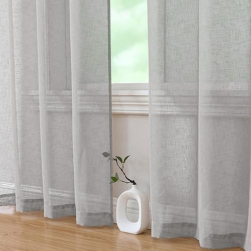 Miniatura 5 de Dianna - Cortinas traslúcidas de lino sintético de 96 pulgadas de largo, 2 paneles, con textura suave filtrante de luz, con bolsillo para barra,