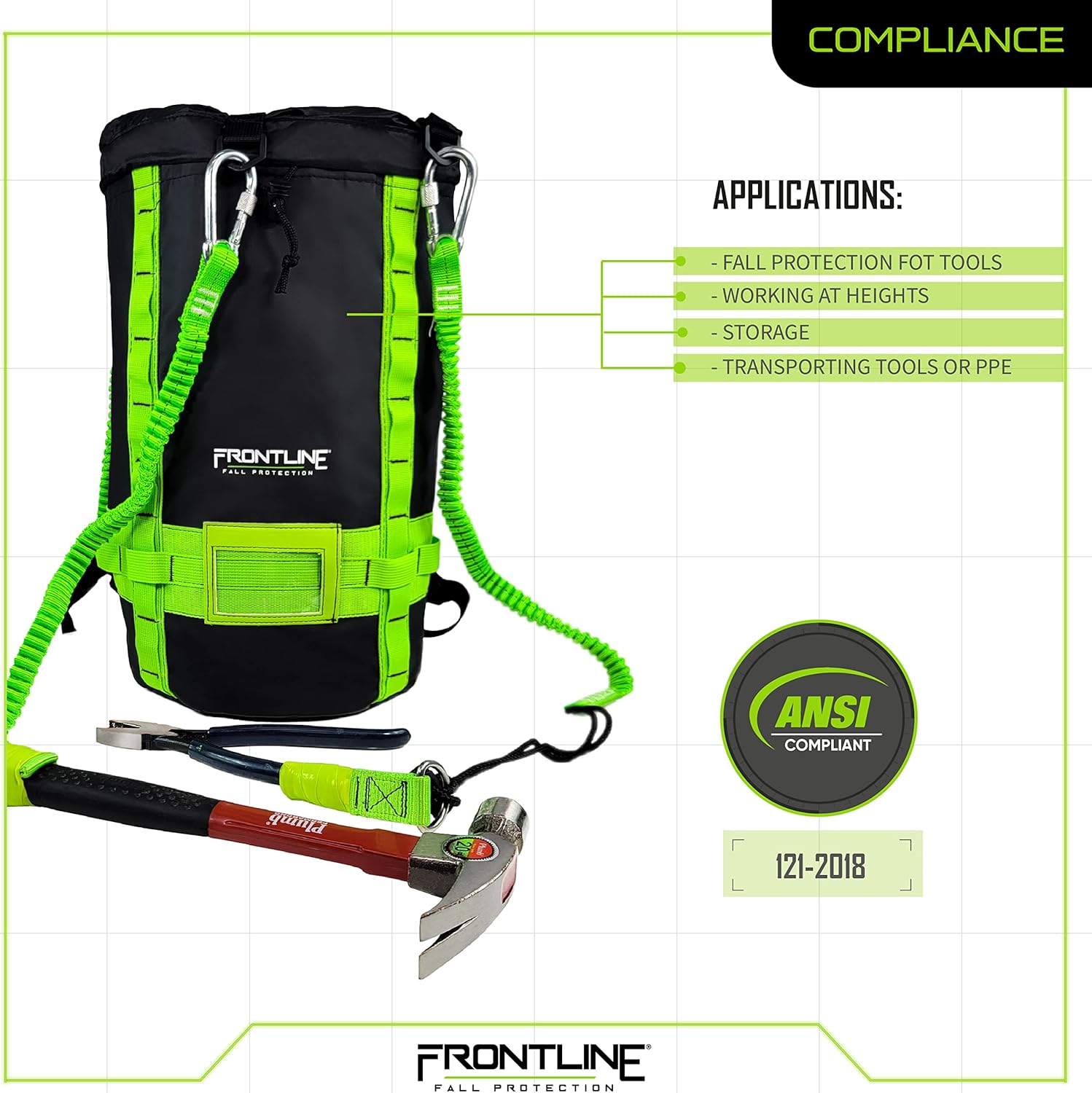 Frontline MPBAG50 Fall Protection for Tools and Storage Vinyl Bag | 6 tethering points inside the bag | lightweight and of moisture wicking material | Weight Capacity: 50 lbs | OSHA and ANSI Compliant