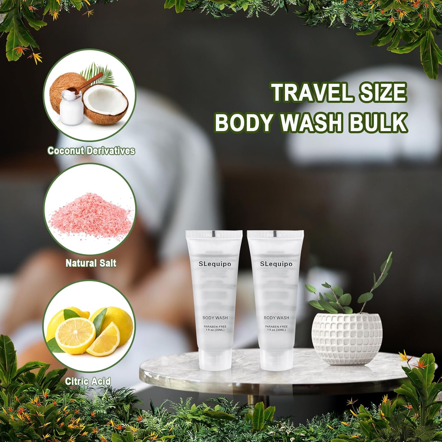 Travel Size Body Wash (1 fl oz, 50 Pack), Refreshing Hotel Body Wash, Mini and Small Size Guest Hotel Toiletries in Bulk