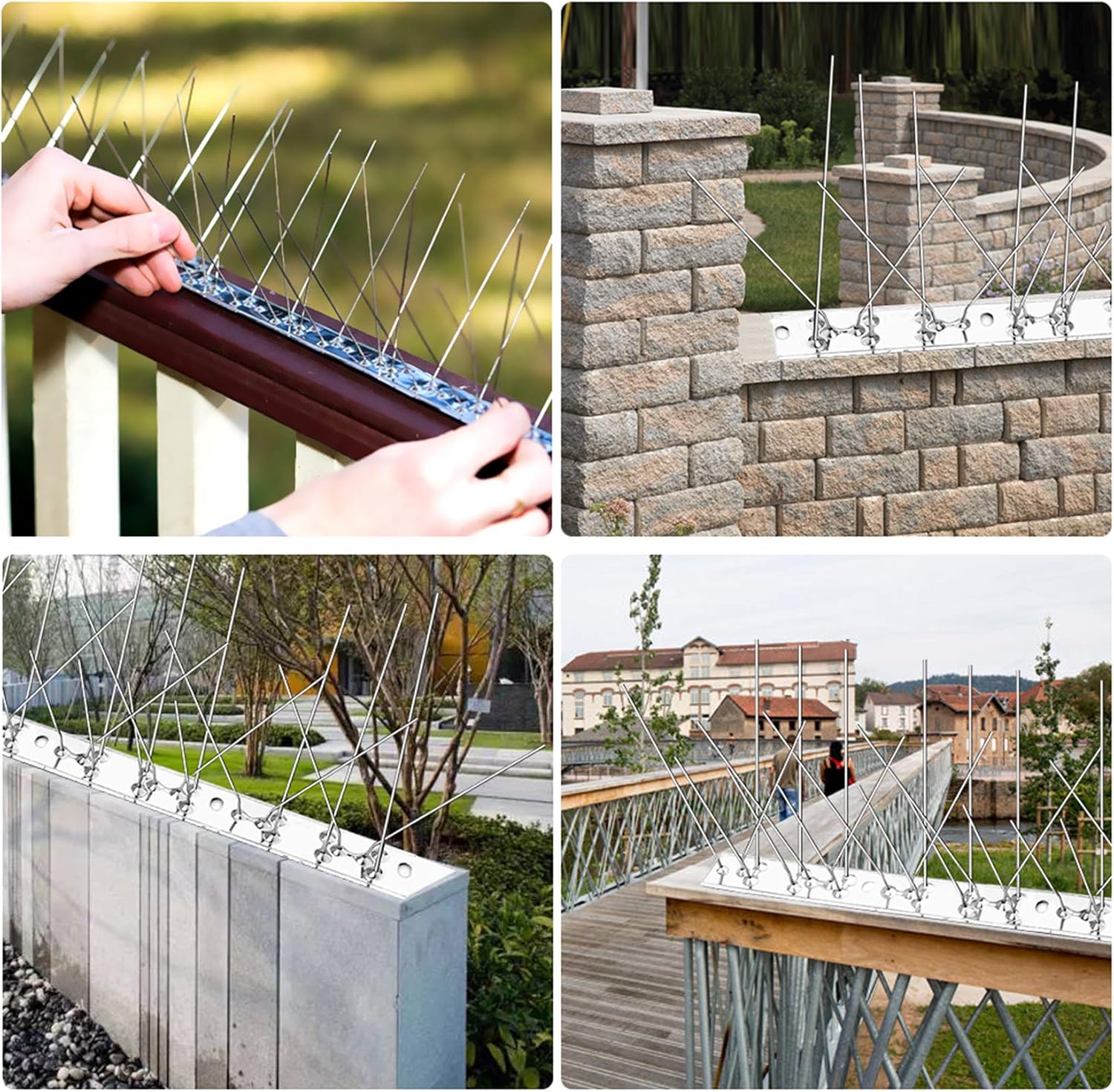 Bird Spikes for Pigeons Small Birds Cat, 15 Feet Bird Spikes Stainless Steel Bird Deterrent Spikes 14 Strips