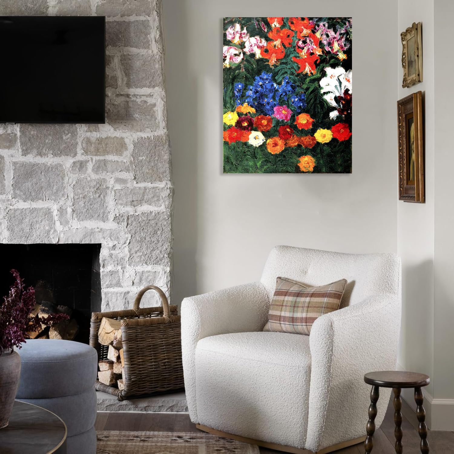Zinnien und Lilien Poster & kunstdrucke emil nolde Blumen Leinwanddruck Expressionismus Kunst große Wandbilder bilder für wohnzimmer Schlafzimmer 40x30cm Frame