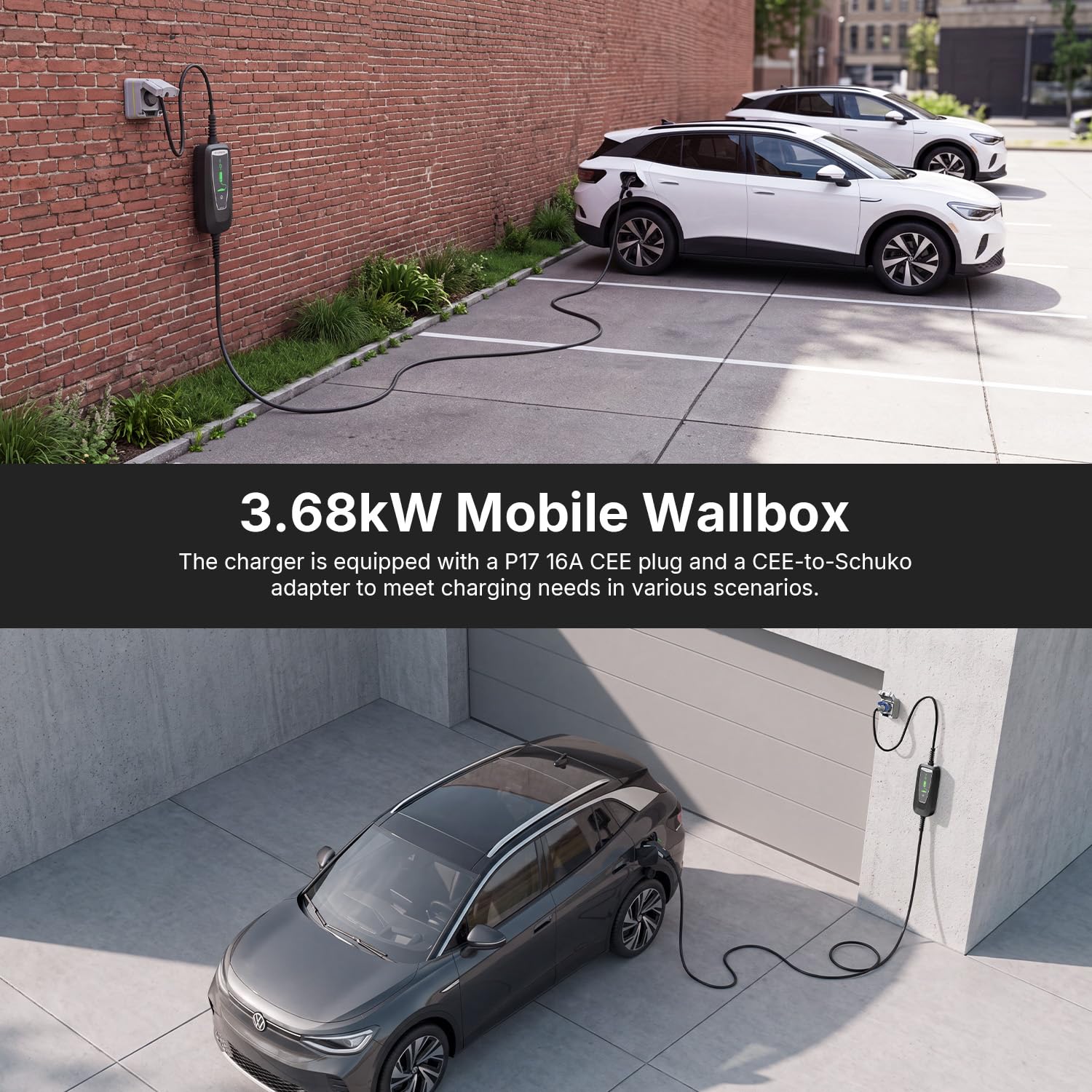 Kabel do ładowania EV typu 2, 3,68 kW z wtyczką CEE 16 A, 1-fazowy, 10-16 A, przenośny kabel do ładowania, ładowarka samochodowa z kablem 6 m, IP66, torba do przenoszenia, kompatybilna ze