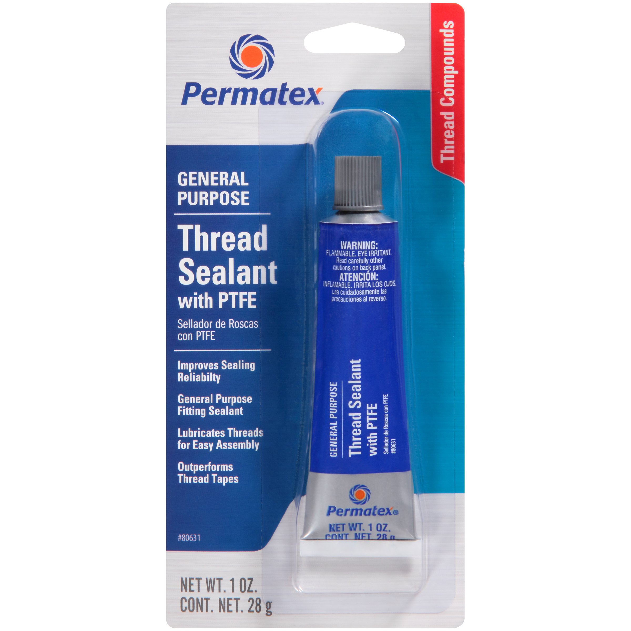 Permatex 80631-12PK Thread Sealant with PTFE, 1 oz. (Pack of 12) , White