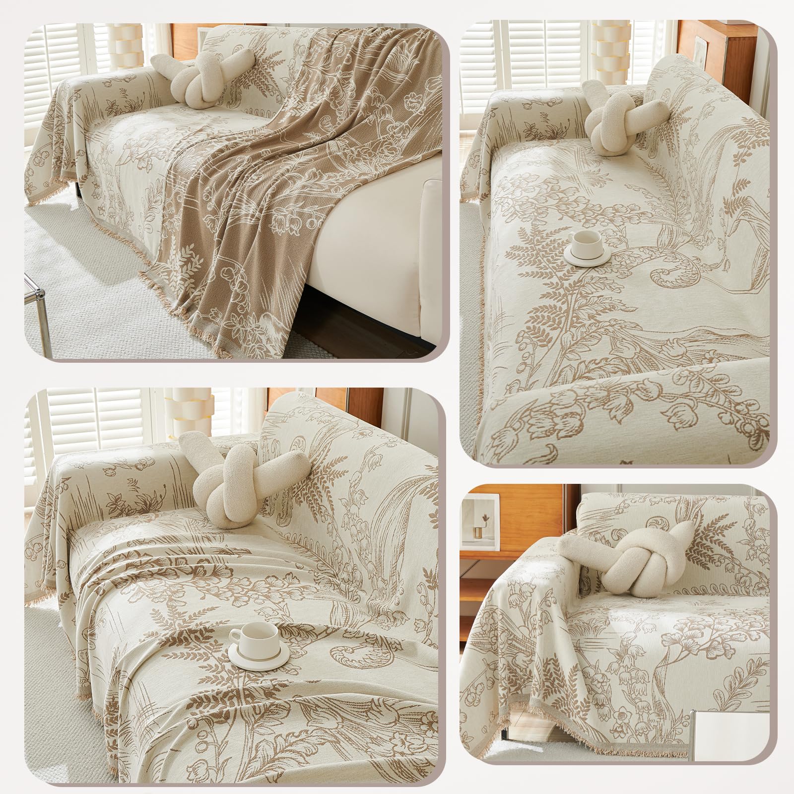 Funda Sofa Suave, Plaid Sofa Manta Sofa De Chenilla, Manta Decorativa Versátil para Sofá, Manta Cubre Sofa Reversible, Funda para Sofa Four Seasons 180 * 260cm-Caqui