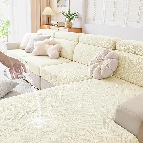 Miniatura 1 de hyha Fundas de cojín impermeables para sofá, fundas impermeables para sofá modular para mascotas, funda elástica de sofá lavable con parte inferior