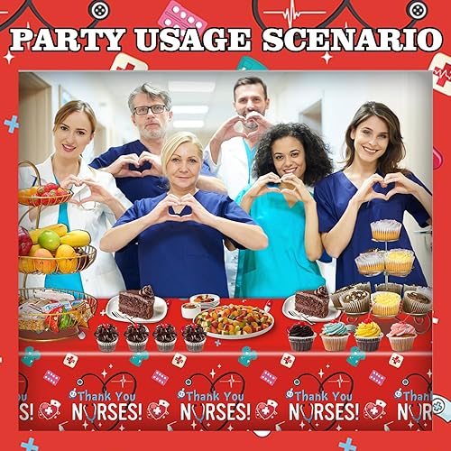 Miniatura 4 de PARSUP 4 manteles desechables para enfermeras, suministros de fiesta, 108 x 54 pulgadas, mantel temático de graduación de enfermera, mantel de