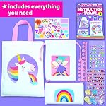 KRAFUN Unicorn & Fairy Bag Decorating Kit for Kids Age 5+ | 3 customisable bags with stickers & gems. Unicorn & fairy theme. Step-by-step instructions for kids