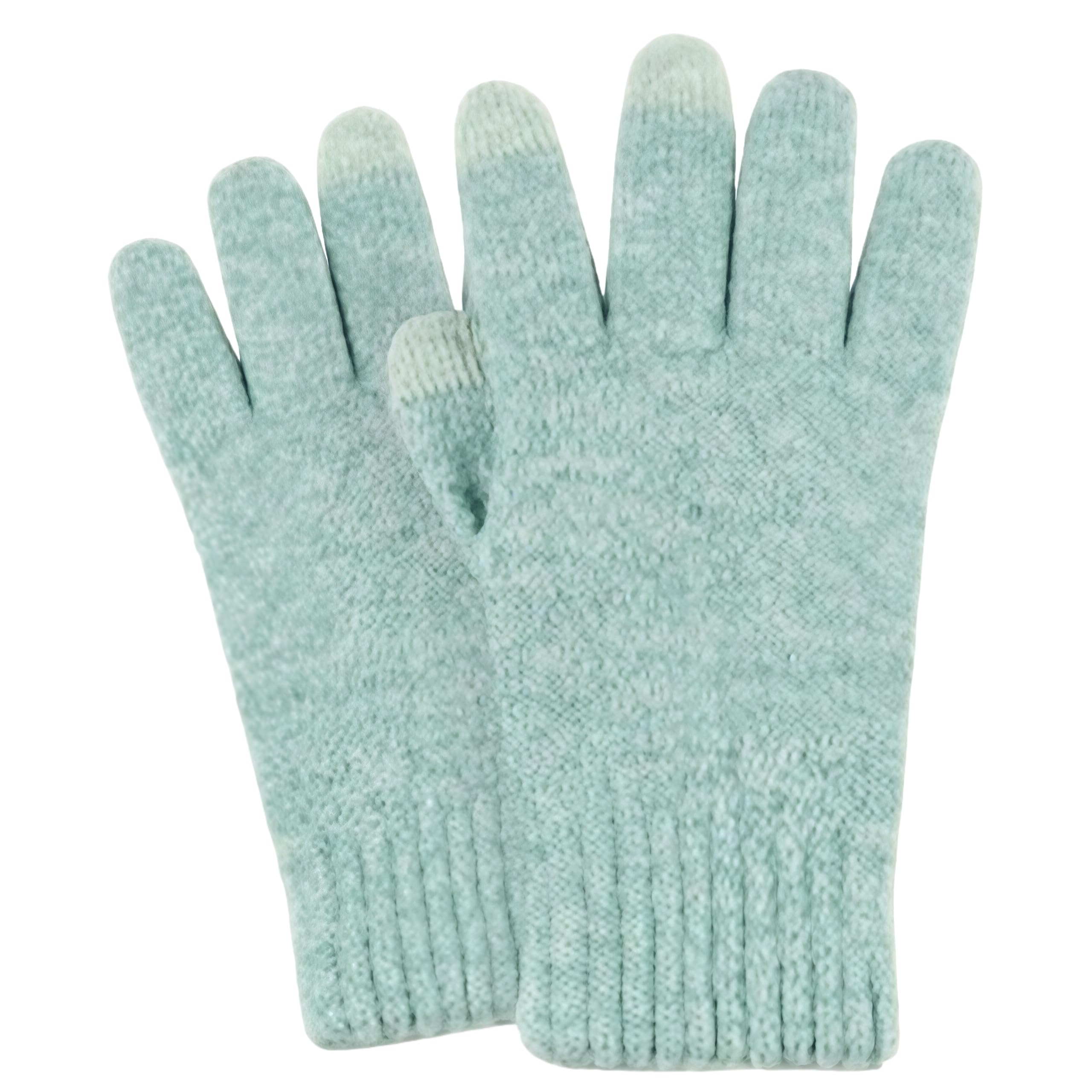 YISENJEE Elastic Warm Gloves Winter Women'S Warm Colorful Wool Plus Velvet Knitted Touchscreen Gloves - Light Green