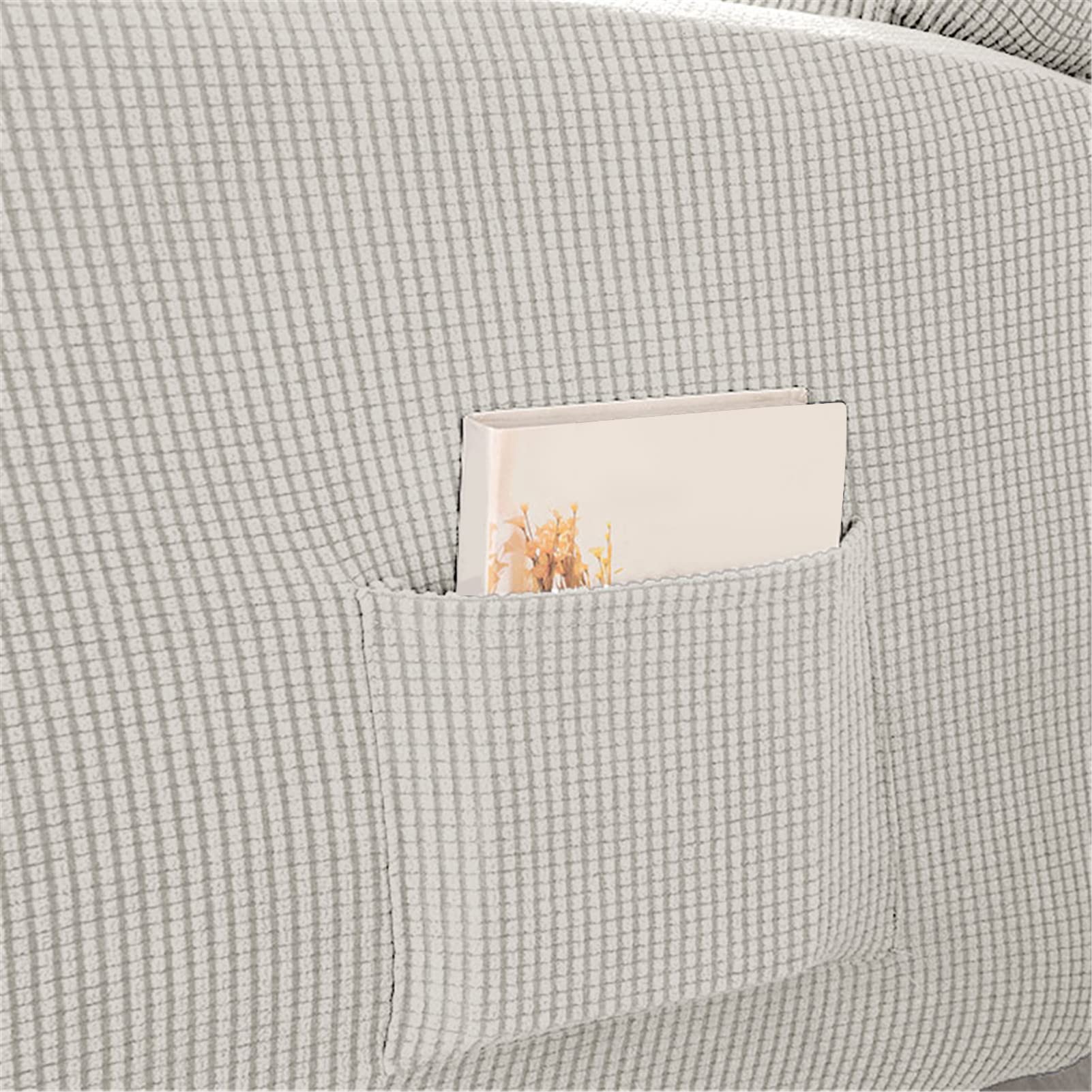 Funda de Sillón Reclinable Relax 1 2 3 Plazas Elástica Jacquard Suave Funda de Sofá con Bolsillos Laterales Protector de Muebles Cubre Sofá Antideslizante (Marfil,3 plazas)