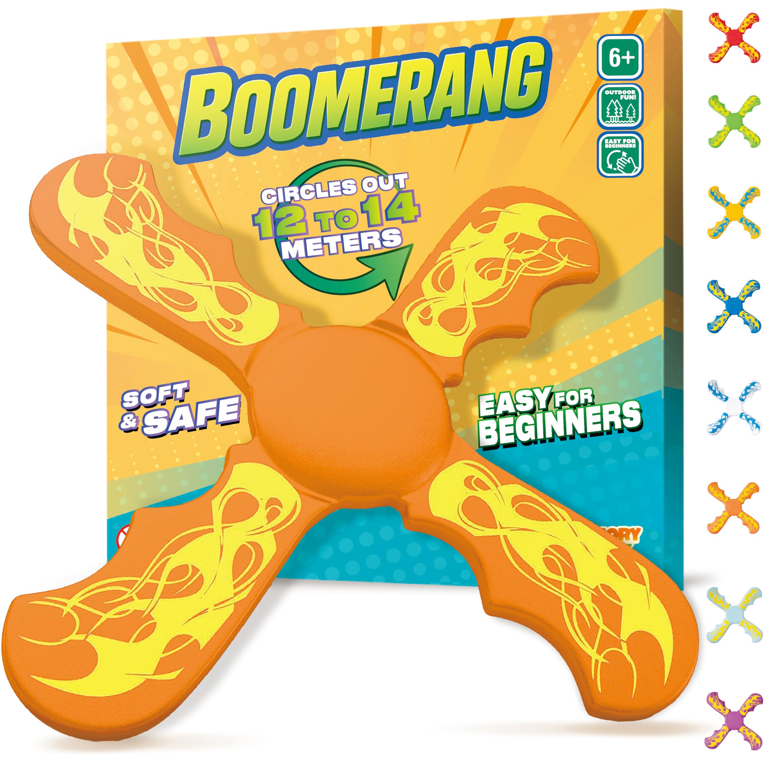 ANCORY Boomerang for Kids, 12m Range - Flying Boomerang Toy - Water Floating Easy-to-Throw Outdoor Toys, Orange