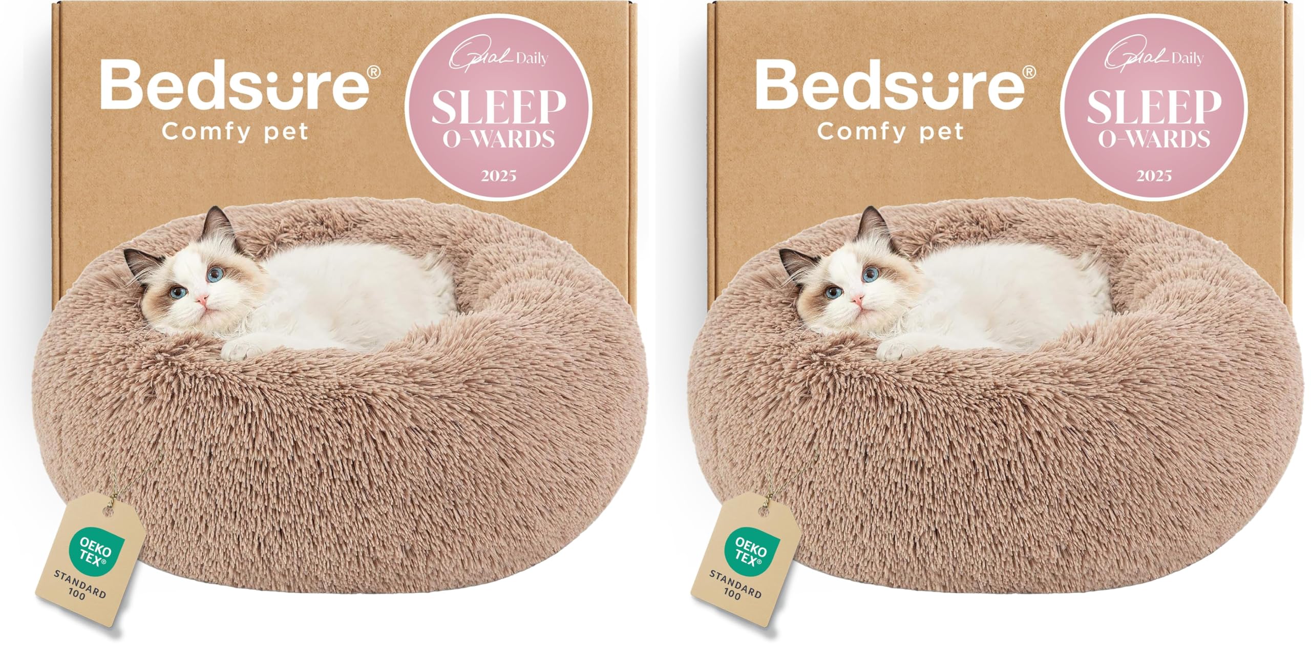 Bedsure Calming Cat Beds Donut Round Washable Kitten Bed,20 inches 2 Pack