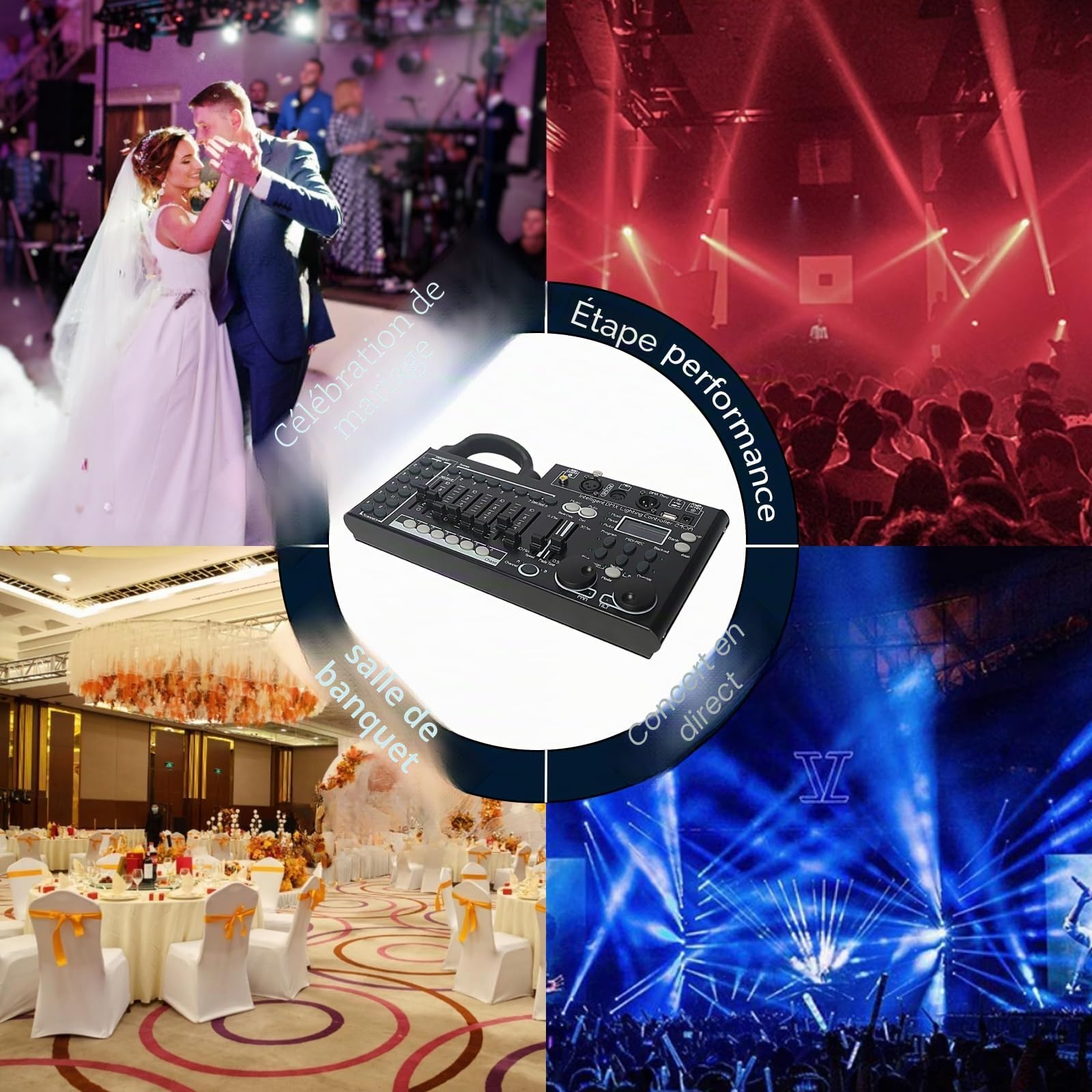 Console d'éclairage DMX, contrôleur DMX 512 à 240 canaux pour lumières DJ, équipée d'une fonction de sauvegarde de données USB Noir