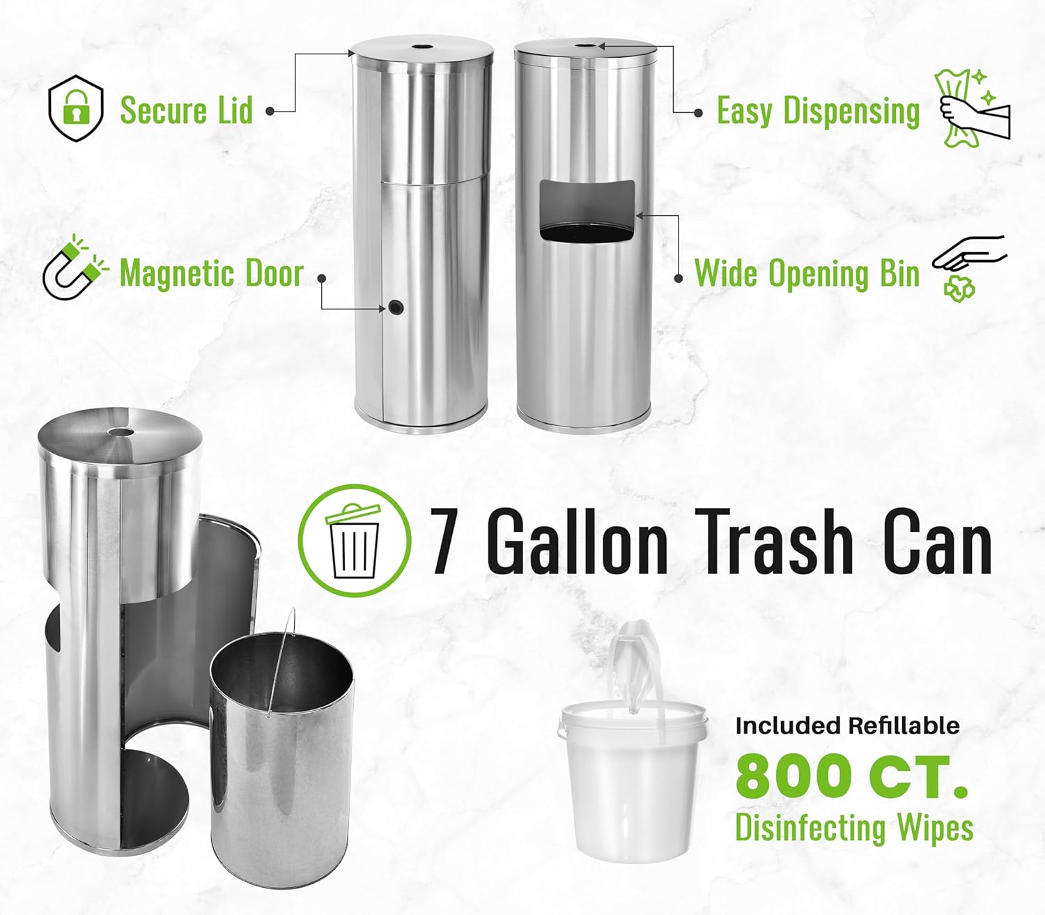 Stainless Steel Floor-Standing Wet Wipe Dispenser with Trash Can