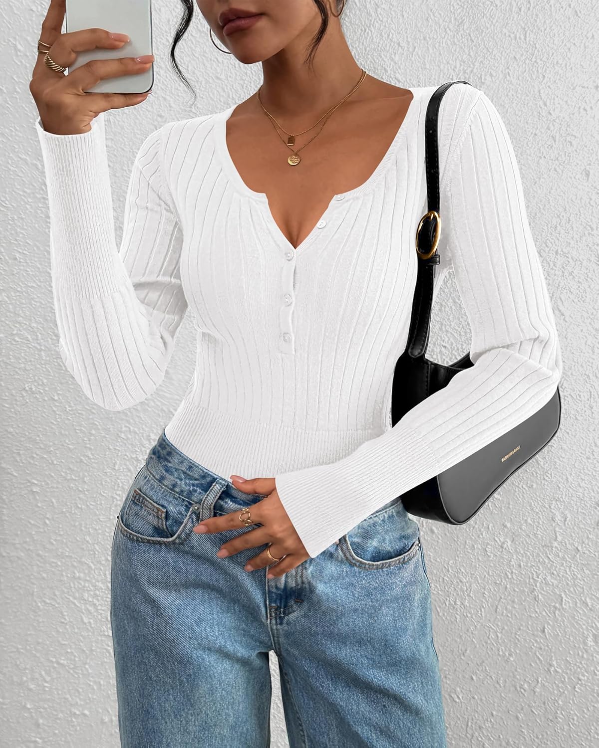 BTFBM Fall Sweaters for Women 2025 Lightweight Long Sleeve Henley Shirts Button Up Knit Basic Slim Fit Going Out Tops - Image 2