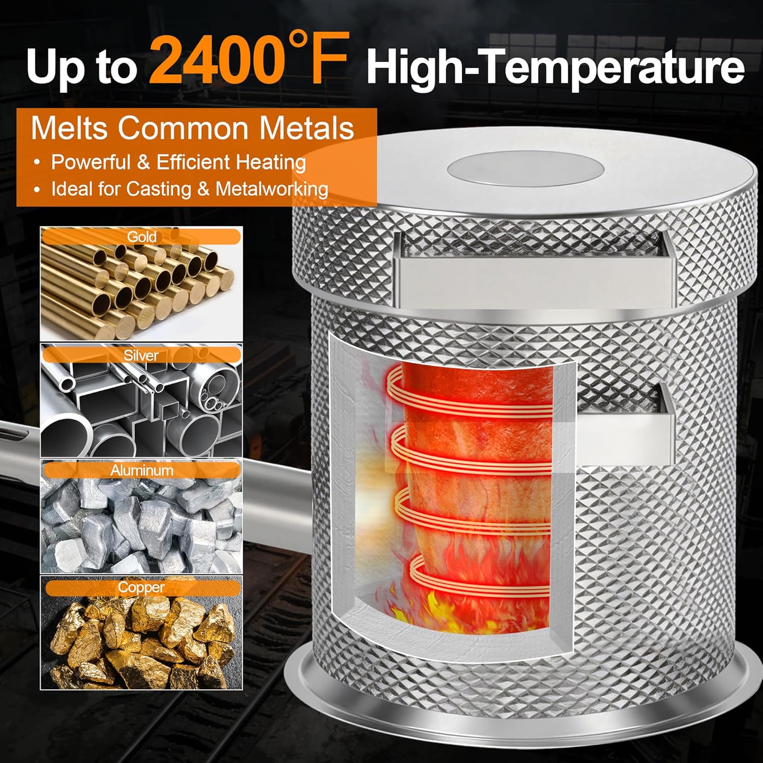 MMasters 6KG Stainless Steel Propane Melting Furnace Kit, 6kg Silicon Carbide Graphite Crucible, Max 2400°F Casting Furnace Foundry Kiln, Recycle Aluminum Cans and Scrap Metal Casting Mold