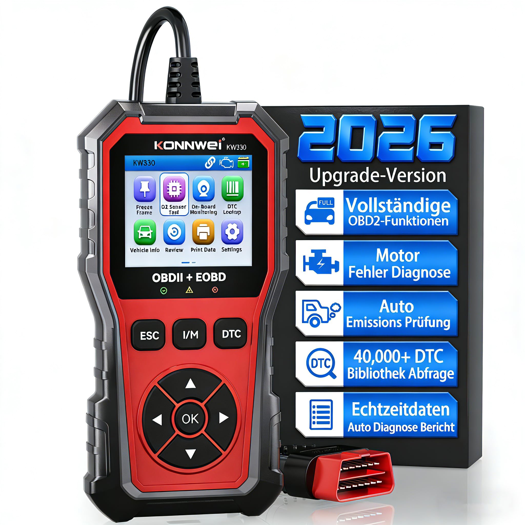 OBD2 Auto Diagnosegerät ,KFZ Auslesegerät mit Batterie Test & DTC Bibliothek, OBDII/EOBD Scanner mit Vollständigen Funktionen, Diagnosegerät Mit Alle Systemdiagnosen,Kompatibel mit OBD2 Fahrzeugen