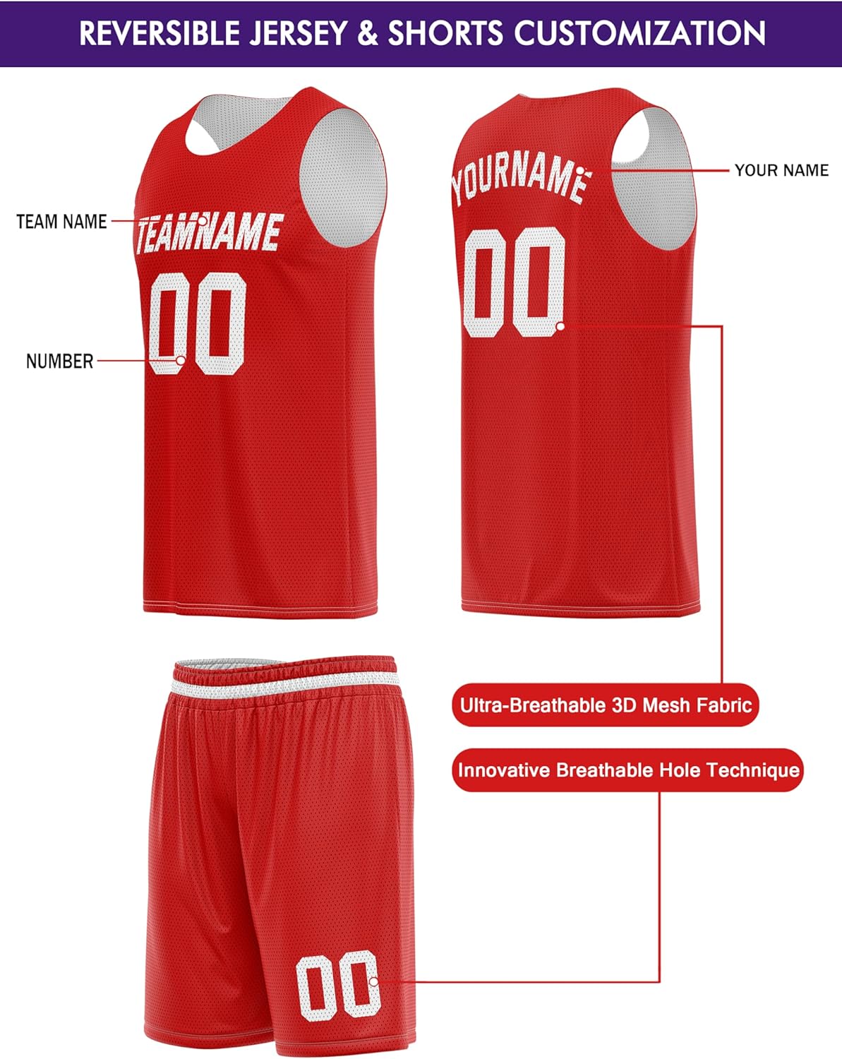 Custom Reversible Basketball Uniform Set-Jersey & Shorts for Youth Men Women with Personalized Logo Name Number