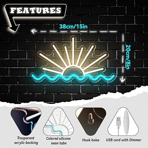 Miniatura 3 de Letrero de neón con diseño de amanecer y puesta de sol, regulable, para dormitorio, hombre, cueva, sala de estar, fiesta, bar, decoración de bar,